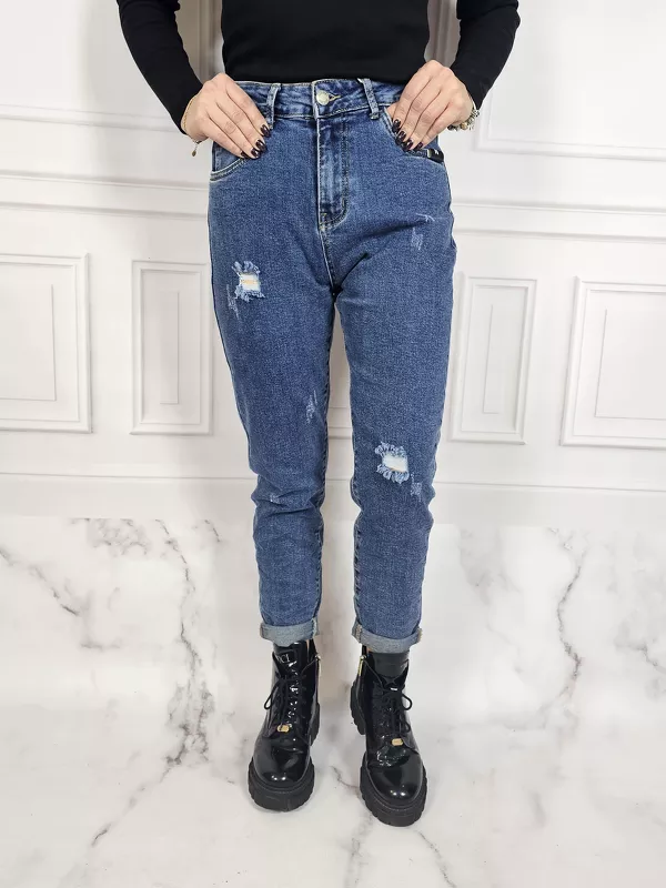 Spodnie JEANS MOM FIT z przetarciami