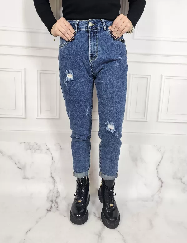 Spodnie JEANS MOM FIT z przetarciami