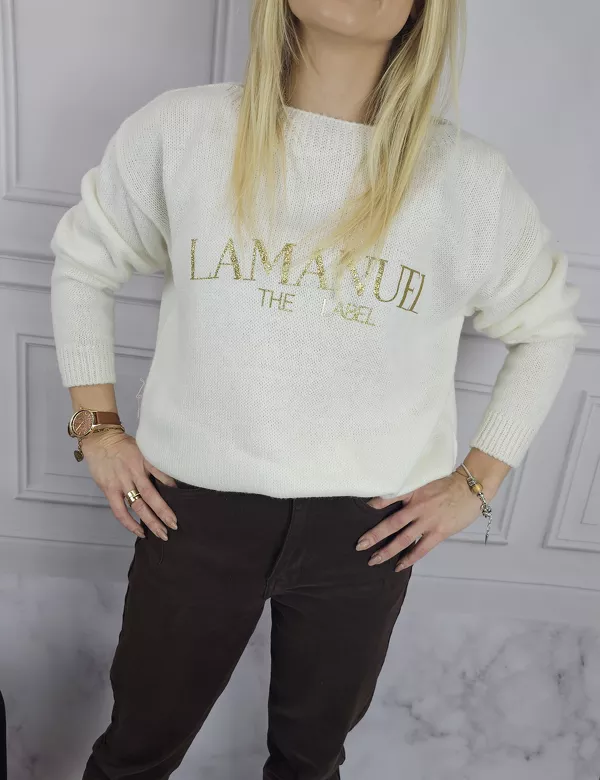 Dzianinowy  sweter LAMANUEL ze złotym logo